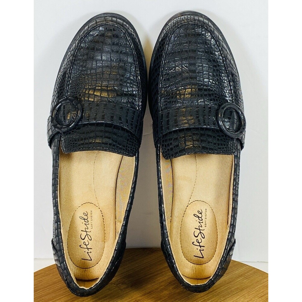 Lifestride Women's Lolly Slip On Loafer Black Croc Size 9.5M - Picture 5 of 6